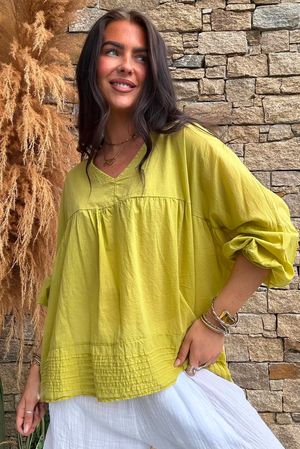 Prairie Pin Tuck Cotton Smock Olive